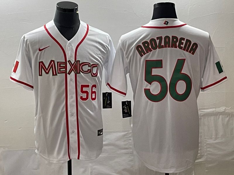 Men 2023 World Cub Mexico 56 Arozarena White green Nike MLB Jersey 6